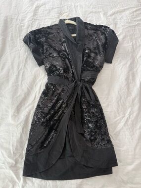 BR Black Sequin Silk Wrap Dress NWOT 0750